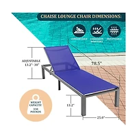 LeisureMod Grey Aluminum Outdoor Patio Chaise Lounge Chair