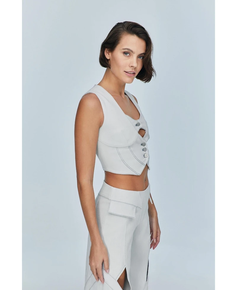 Jendue Us Women's Myla Denim Top - Light Blue Cut-Out Vest
