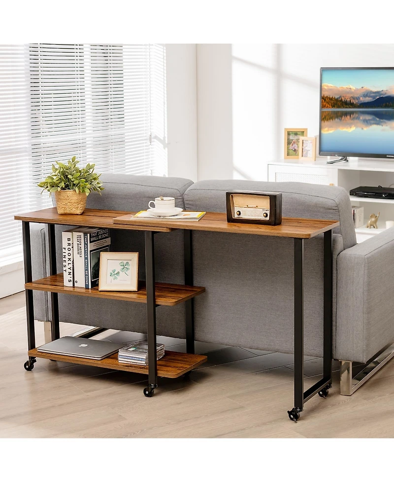 Mecale Patented 360 Free Rotating Sofa Side Table with Storage Shelves and Casters