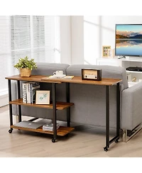 Mecale Patented 360 Free Rotating Sofa Side Table with Storage Shelves and Casters