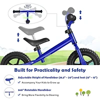 Kids No Pedal Balance Bike with Adjustable Handlebar and Seat - Blue