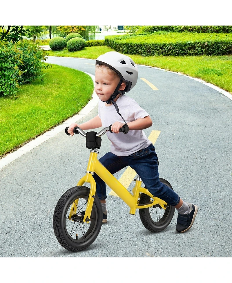 12 Inch Toddler Balance Bike with Height Adjustable Handlebar and Seat - Yellow