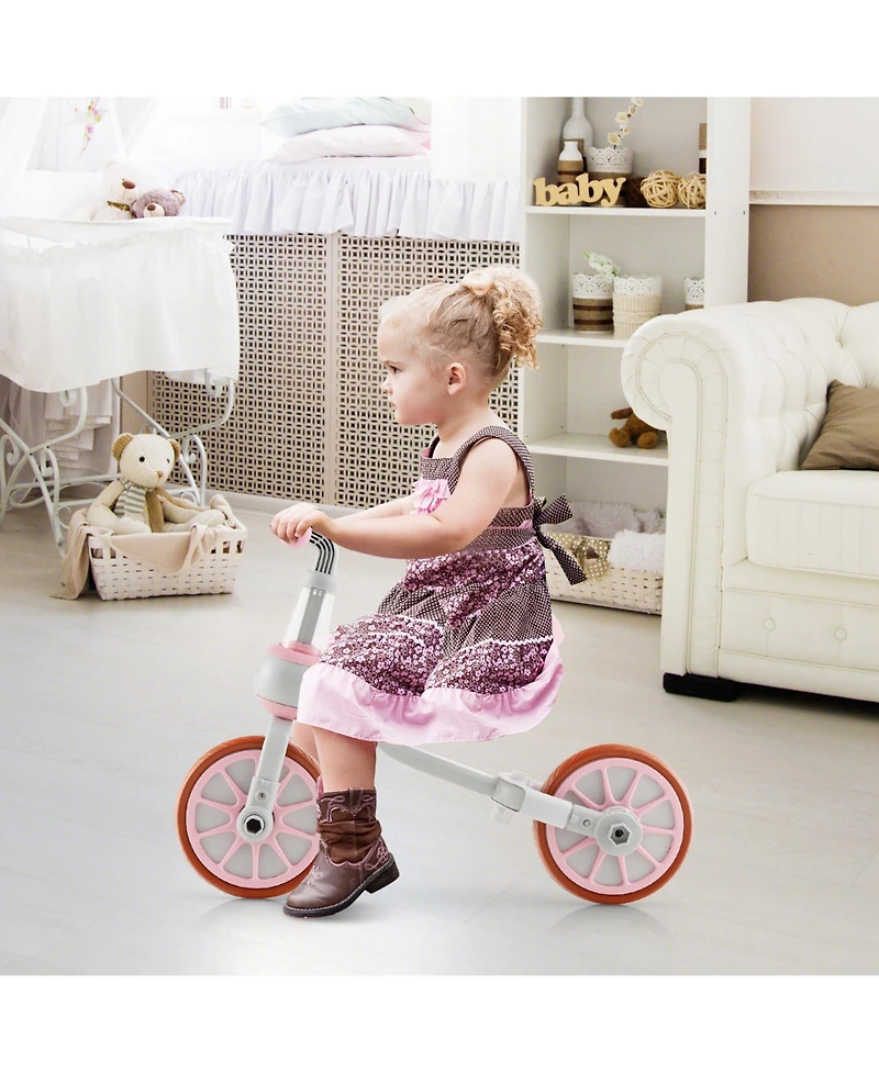 4-in-1 Kids Trike Bike with Adjustable Parent Push Handle and Seat Height - Pink
