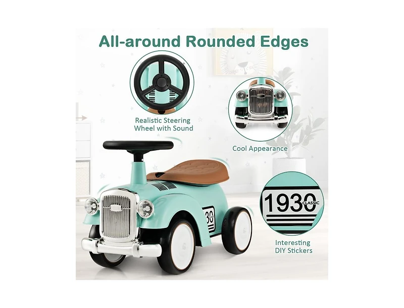 Kids Sit-to-Stand Vehicle with Working Steering Wheel and Under-Seat Storage - Green
