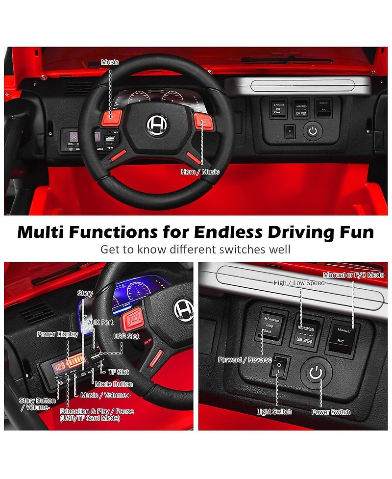 12V 2-Seater Ride-On Car Truck with Remote Control and Storage Room - Red