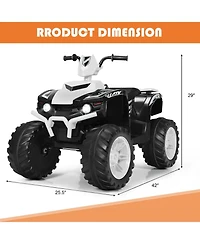 12V Kids Ride-On Atv with Led Lights and Treaded Tires - White