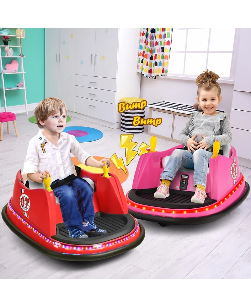 12V Electric Kids Ride-On Bumper Car with Flashing Lights for Toddlers - Pink