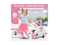 12V Unicorn Ride-On Toy with Training Wheels and Horse Riding Mode - Pink