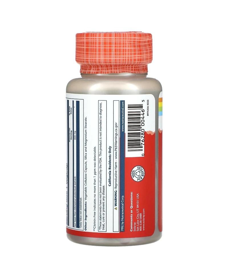 Solaray Red Yeast Rice, 600 mg, 45 Count