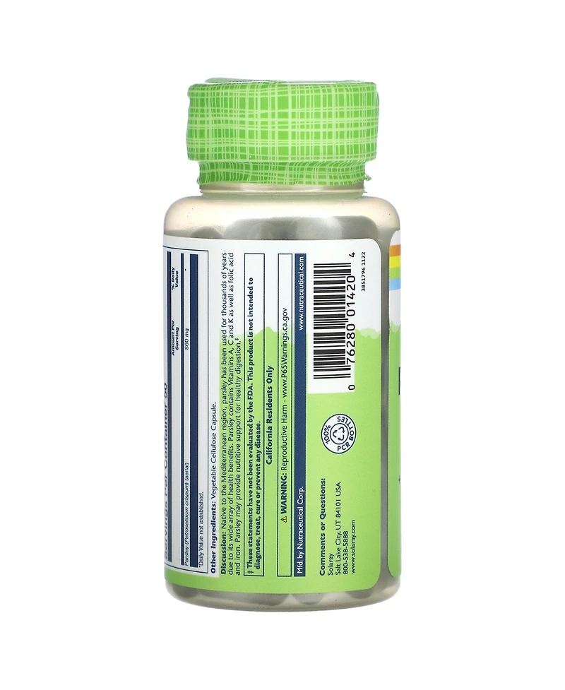 Solaray True Herbs Parsley Leaf - 100 VegCaps (430 mg per Capsule)