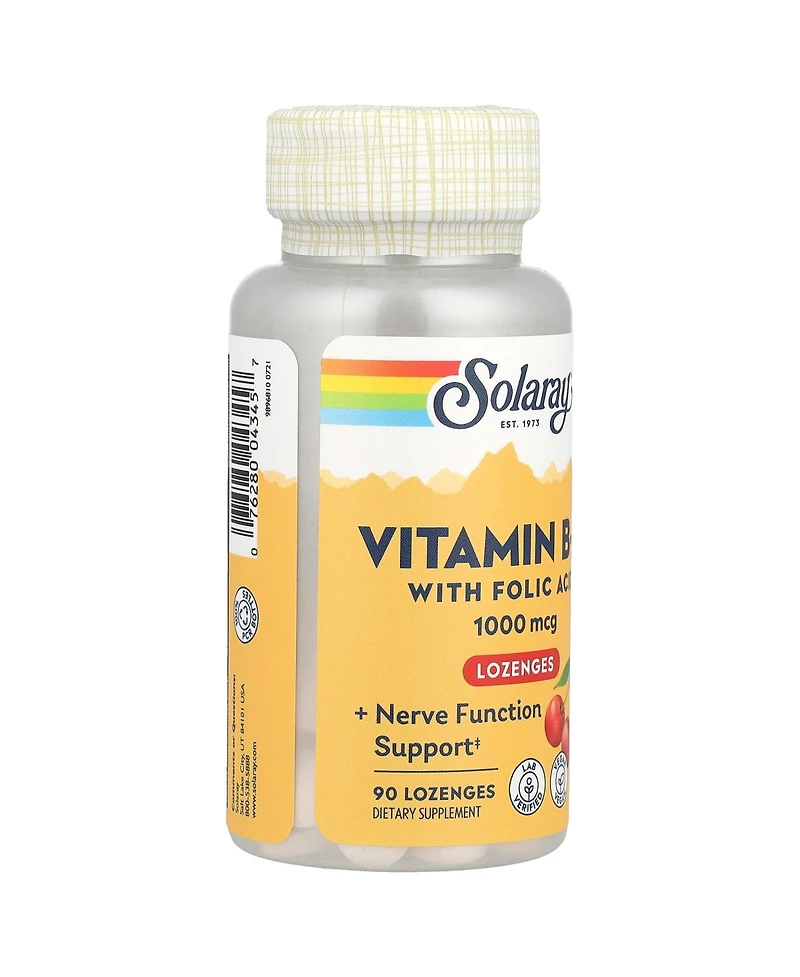 Solaray Vitamin B-12 with Folic Acid Lozenges Natural Cherry 1 000 mg - 90 Lozenges