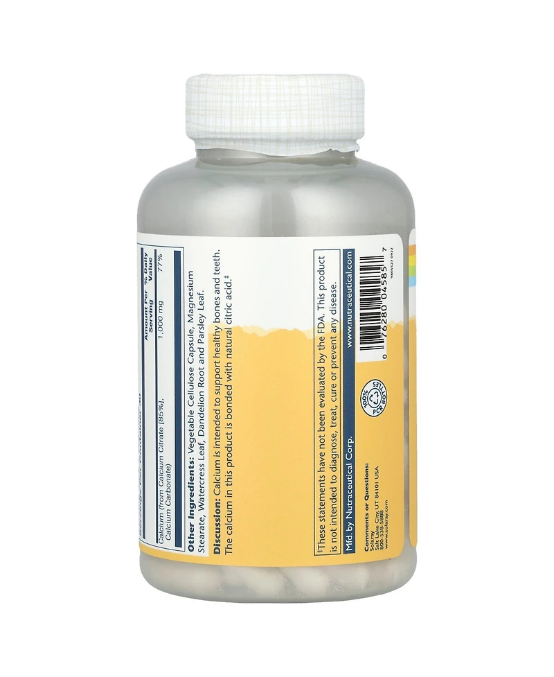Solaray Calcium Citrate - 120 VegCaps (250 mg per Capsule)