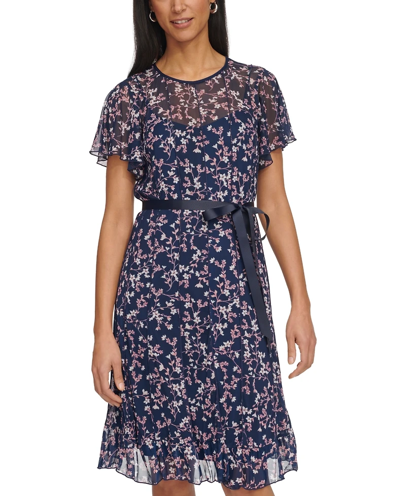 Jessica Howard Women's Flutter-Sleeve Seamed Fit & Flare Dress