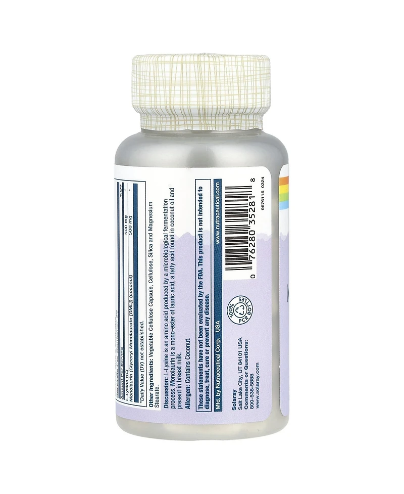 Solaray L-Lysine Monolaurin 1:1 Ratio - 60 VegCaps