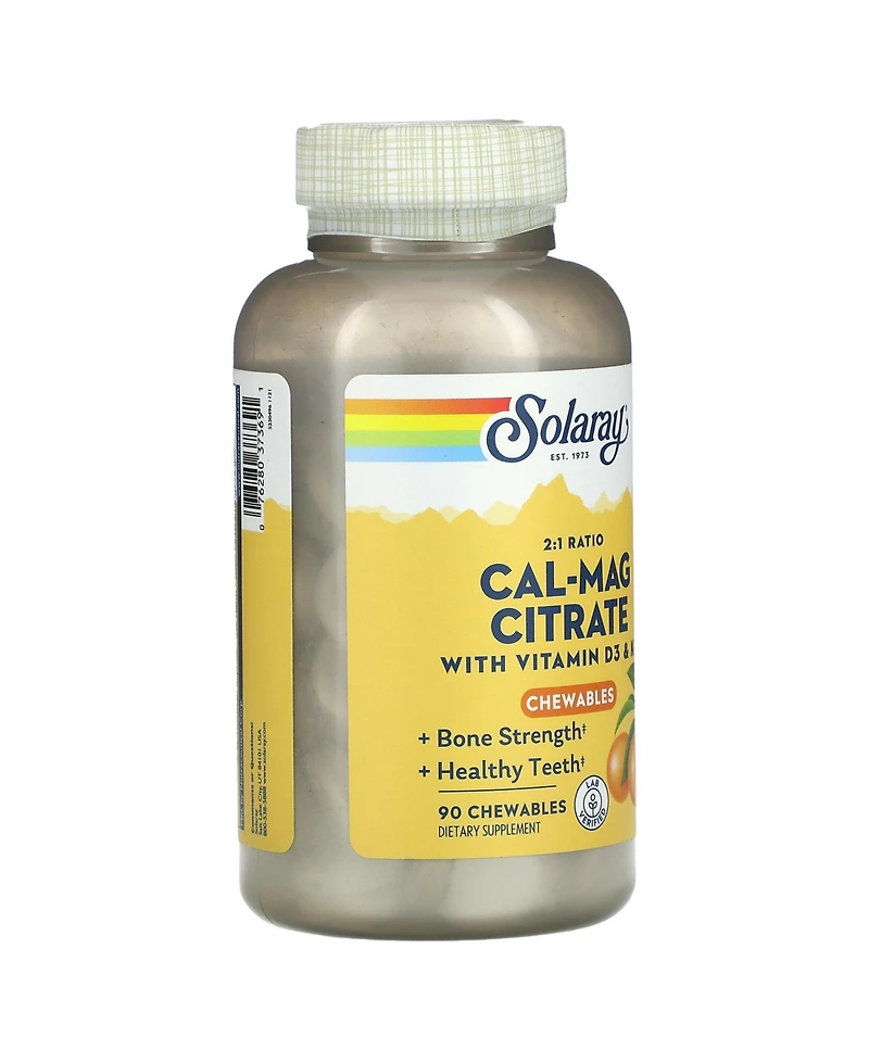 Solaray Cal-Mag Citrate with Vitamin D3 & K2 Natural Orange - 90 Chewables