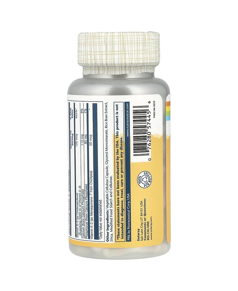 Solaray Vitamin D3 + K2 - 120 VegCaps