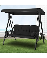 Boyel Living 3-Person Metal Patio Swing with Removable Cushion & Cup Holder Outdoor Porch Chair for Adults Garden Backyard Deck