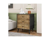 Casainc Carved Storage Cabinet with 3 Drawer