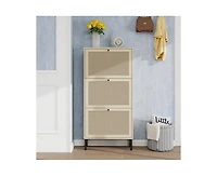 Casainc Rattan Freestanding Modern Storage Cabinet with 3 Door Shoe Rack