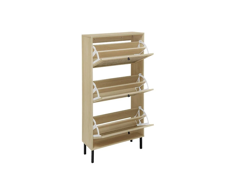 Casainc Rattan Freestanding Modern Storage Cabinet with 3 Door Shoe Rack