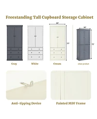 Casainc 77" Freestanding Tall Kitchen Pantry Cabinet with Drawers and Adjustable Door Shelves