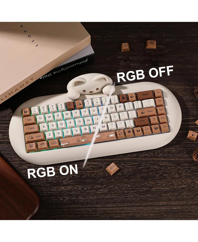 Yunzii Coffee Cat Dye Sub Pbt Keycaps,152 Full Keys Dye Sublimation Custom Keycap with Key Puller for Cherry Gateron Mx Switches Mechanical Gaming Key