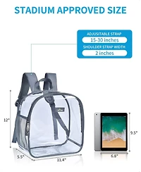 Clear Backpack Stadium Approved, Small Clear Backpack with Padded Shoulder Straps for School Security Travel Concert Sport Events - Grey