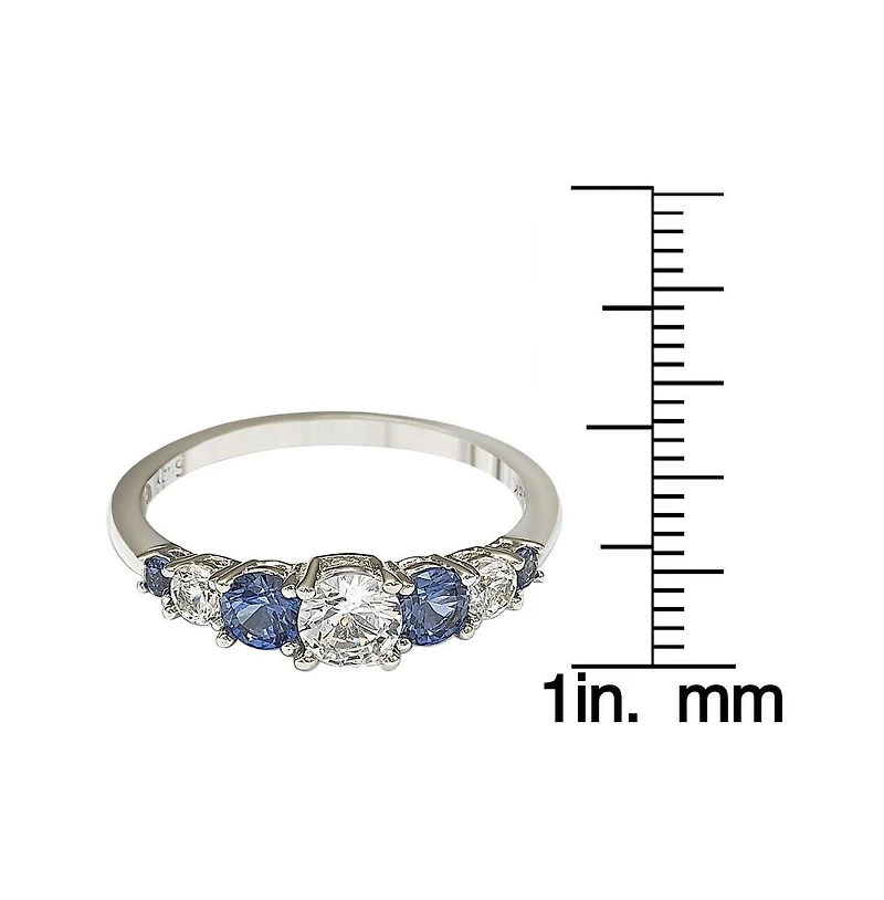 Suzy Levian Sterling Silver Sapphire & Created White 7 Stone Multi Level Band Ring