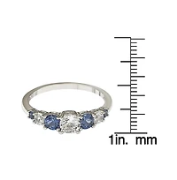 Suzy Levian Sterling Silver Sapphire & Created White 7 Stone Multi Level Band Ring