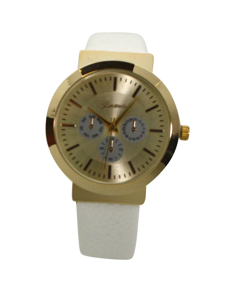 Olivia Pratt White Calendar Dial Gold Accented Leather Strap Watch