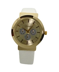 Olivia Pratt White Calendar Dial Gold Accented Leather Strap Watch