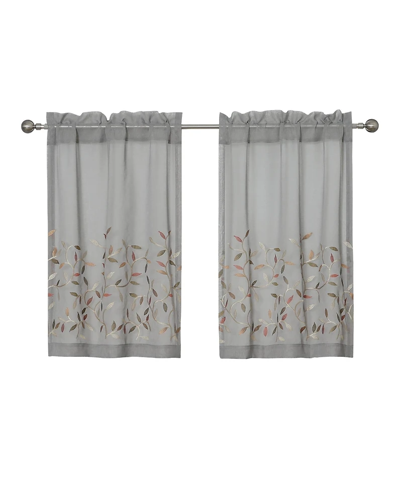 Kate Aurora Shabby Sheer Embroidered Complete 3 Piece Floral Rod Pocket Cafe Kitchen Curtain Tier & Valance Set