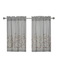Kate Aurora Shabby Sheer Embroidered Complete 3 Piece Floral Rod Pocket Cafe Kitchen Curtain Tier & Valance Set