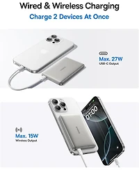 Baseus Picogo Magsafe Portable Charger 10000mAh 27W , 0.5" Ultra Slim Qi2 Certified 15W Wireless Power Bank