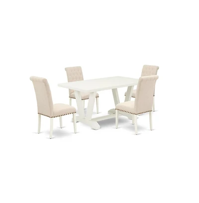 East West Furniture 5-Pc Dining Table Set Included 4 Parson Dining chairs Upholstered Seat and High Button Tufted Chair Back and Rectangular Wood Dini