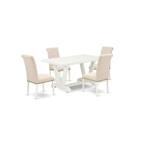 East West Furniture 5-Pc Dining Table Set Included 4 Parson Dining chairs Upholstered Seat and High Button Tufted Chair Back and Rectangular Wood Dini