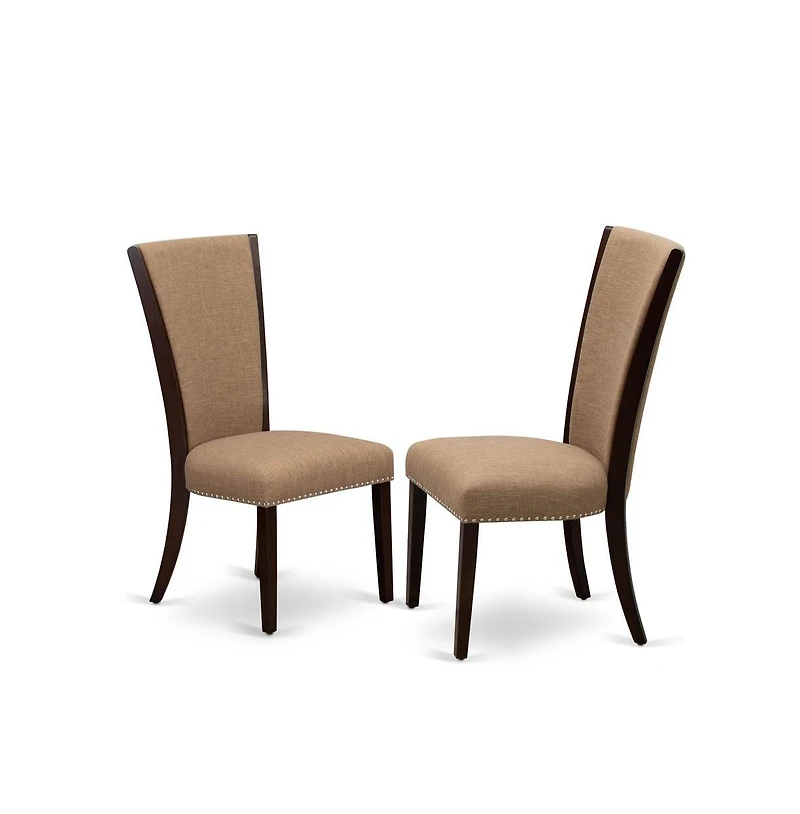 East West Furniture modern dining table set of 4 wonderful kitchen dining chairs with Linen Fabric Light Sable color and a lovely dinner table with Ma