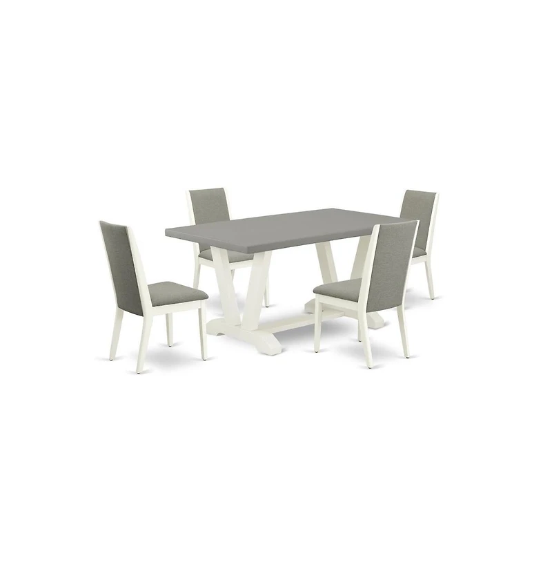 East West Furniture 5-Piece Stylish Modern Dining Table Set a Good Cement Color Kitchen Rectangular Table Top and 4 Lovely Linen Fabric Kitchen Chairs