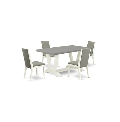 East West Furniture 5-Piece Stylish Modern Dining Table Set a Good Cement Color Kitchen Rectangular Table Top and 4 Lovely Linen Fabric Kitchen Chairs