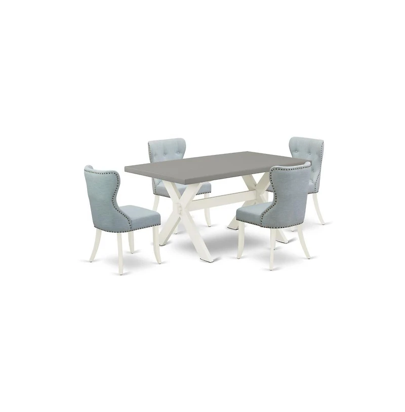 East West Furniture 5-Pc Kitchen Dining Room Set- 4 Parson Dining Room Chairs with Baby Blue Linen Fabric Seat and Button Tufted Chair Back