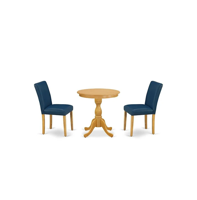 East West Furniture 3-Pc Dining Table Set - 2 Parson Dining Room Chairs and 1 Modern Dining Table (Oak Finish)