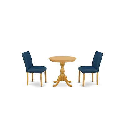 East West Furniture 3-Pc Dining Table Set - 2 Parson Dining Room Chairs and 1 Modern Dining Table (Oak Finish)