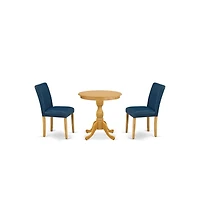 East West Furniture 3-Pc Dining Table Set - 2 Parson Dining Room Chairs and 1 Modern Dining Table (Oak Finish)