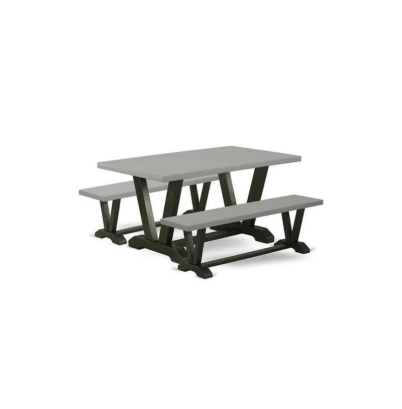 East West Furniture 3 Piece Kitchen Set - 1 Cement Dining Table and 2 Kitchen Table Bench - Reliable and Sturdy Construction