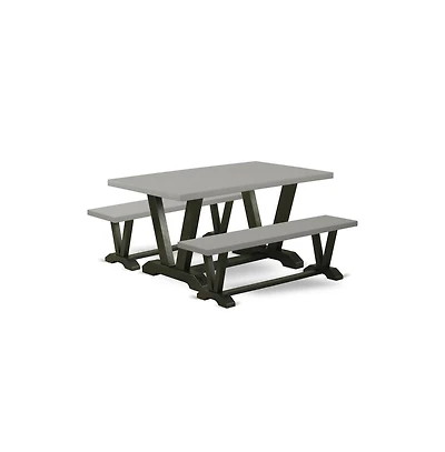 East West Furniture 3 Piece Kitchen Set - 1 Cement Dining Table and 2 Kitchen Table Bench - Reliable and Sturdy Construction