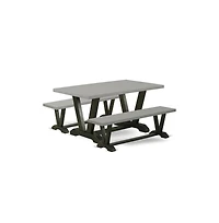 East West Furniture 3 Piece Kitchen Set - 1 Cement Dining Table and 2 Kitchen Table Bench - Reliable and Sturdy Construction