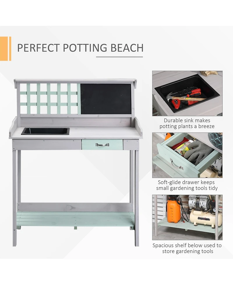 Outsunny Outdoor Wooden Potting Bench Table w/ Removable Sink Open Shelf Storage