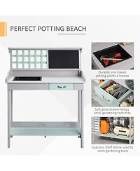 Outsunny Outdoor Wooden Potting Bench Table w/ Removable Sink Open Shelf Storage