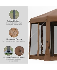 Outsunny 13' x 13' Pop Up Hexagonal Canopy Tent w/ Mesh Sidewalls