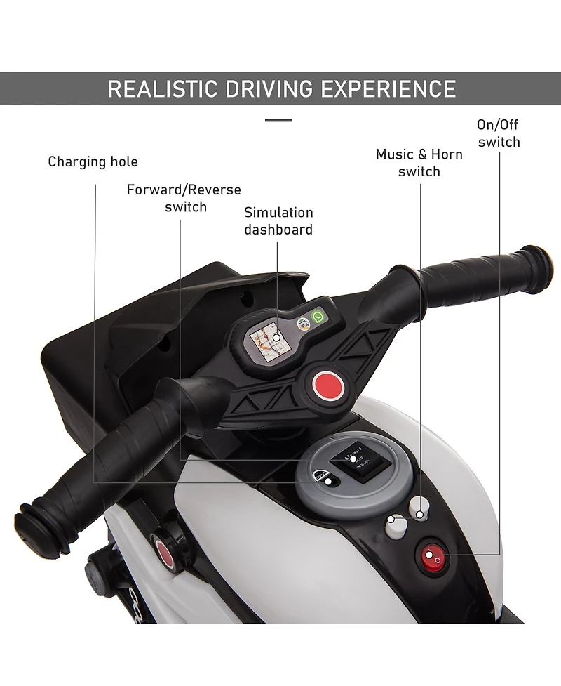 Aosom 3-Wheel Kids Ride On Motorcycle W/ High-Traction Wheels,